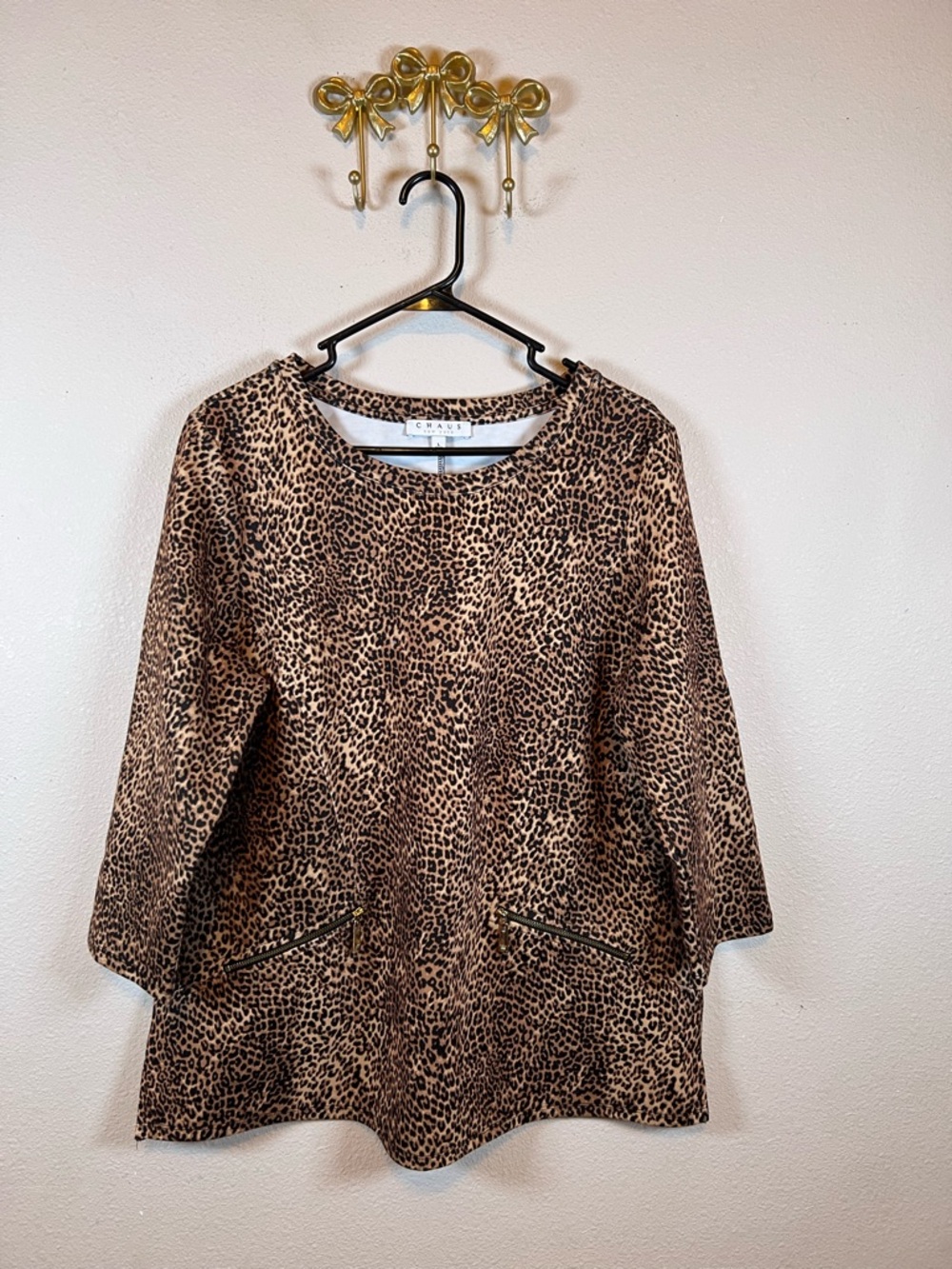 Chaus Leopard Print Brown and Black Womens Top NWT. Size L